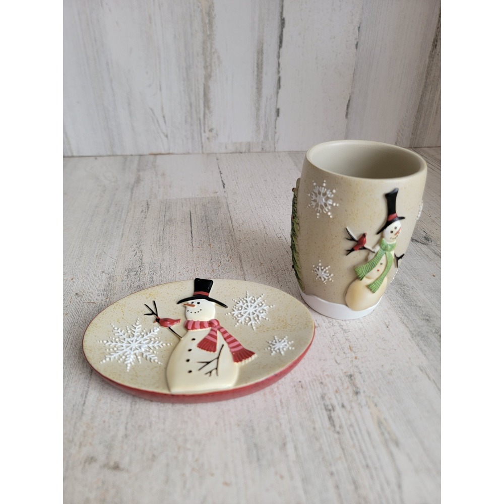 xmas bathroom‎ set snowman soap dish toothbrush cup Xmas home decor